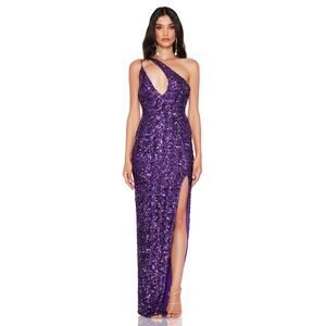 NWT Nookie 'Revel' Amethyst Sequin Double One Shoulder Strap Gown Size 6